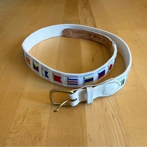Leather Man Ltd Nautical Flag Belt Leather Handmade in CT Size 30 White